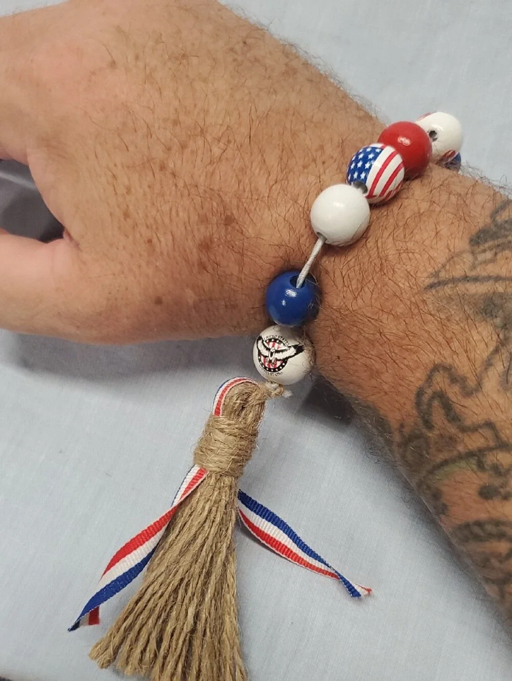 Kids Patriotic Beaded Tassel Bracelet - Red, White & Blue